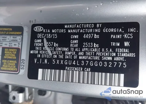 2016 Kia Optima Ex из США, поврежденный, VIN 5XXGU4L37GG032775